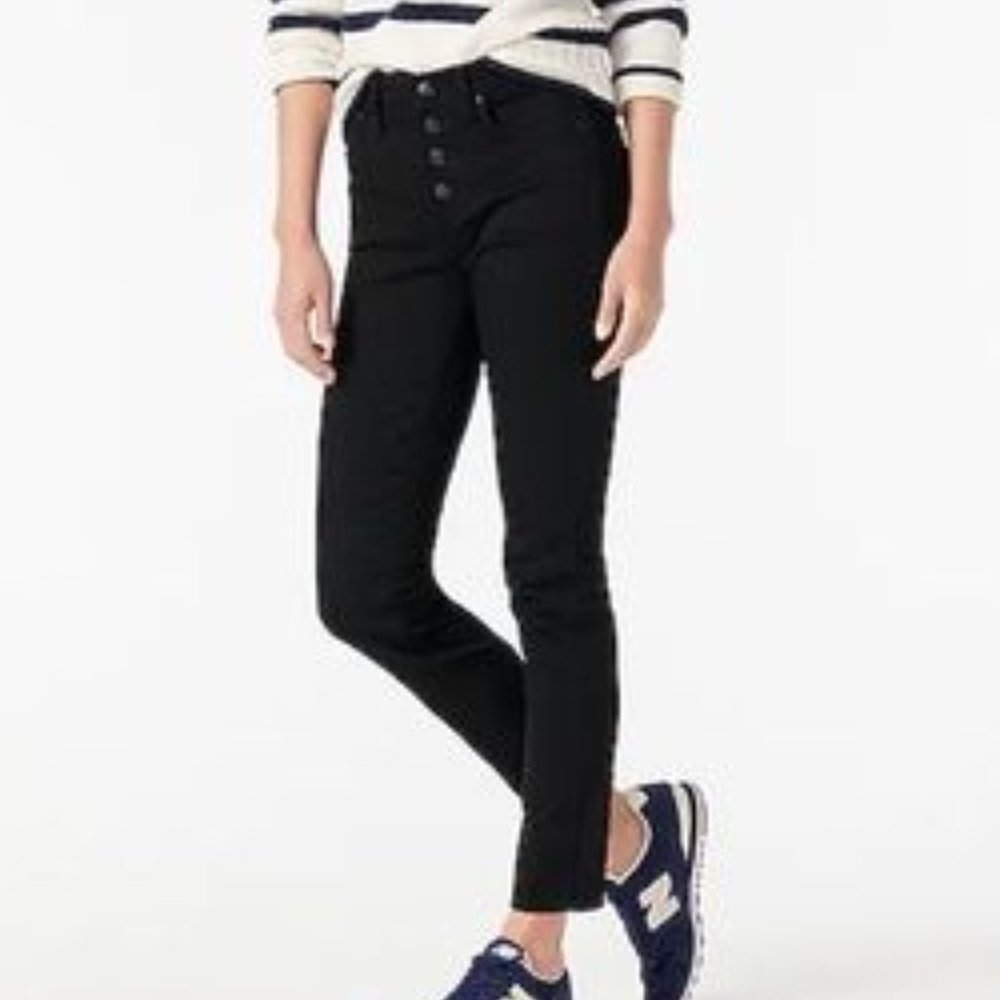 NWT J. CREW 9” Vintage Straight Black Jeans Button